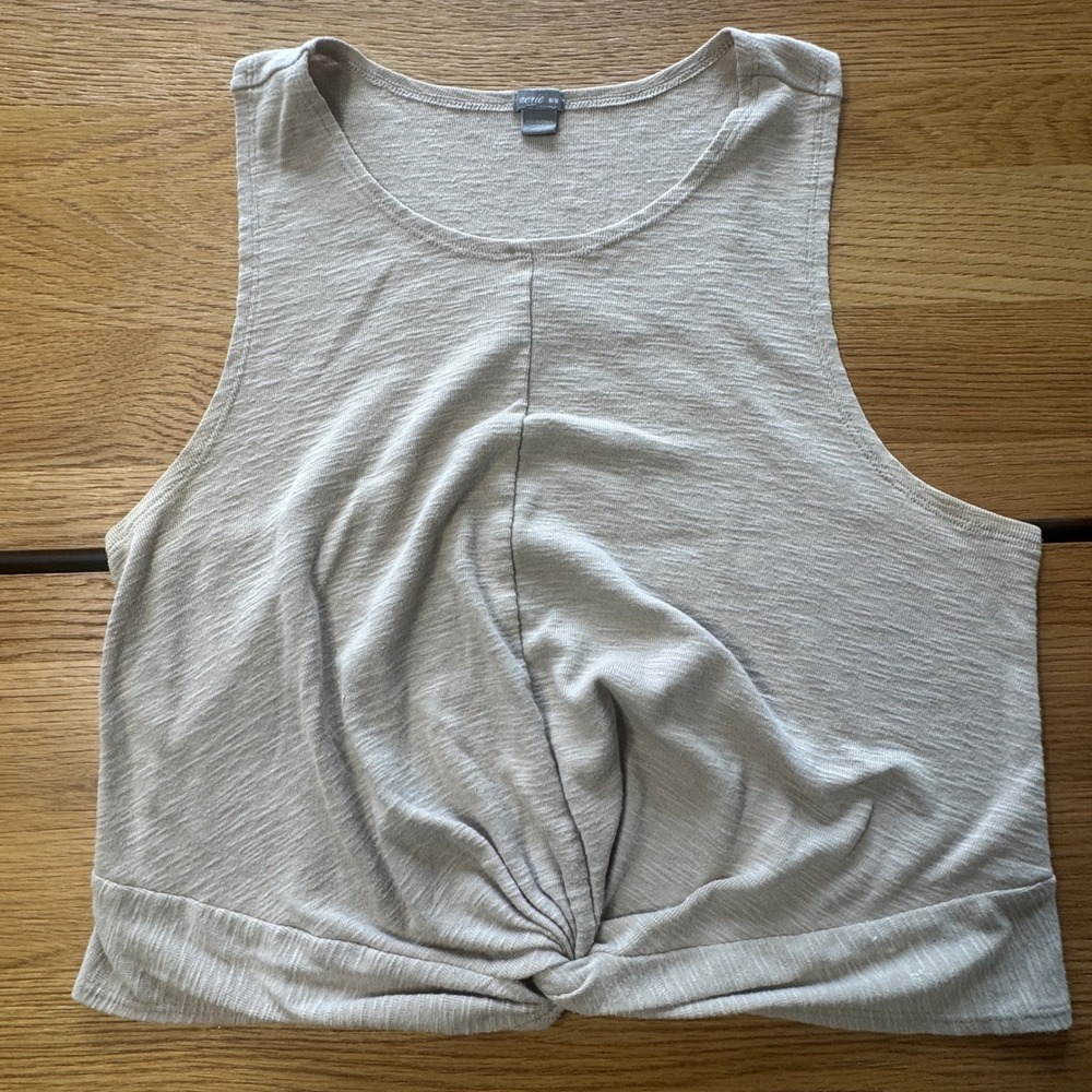 Aerie Womens Twist Front Racerback Crop Tank Top Beige Slub Knit Medium